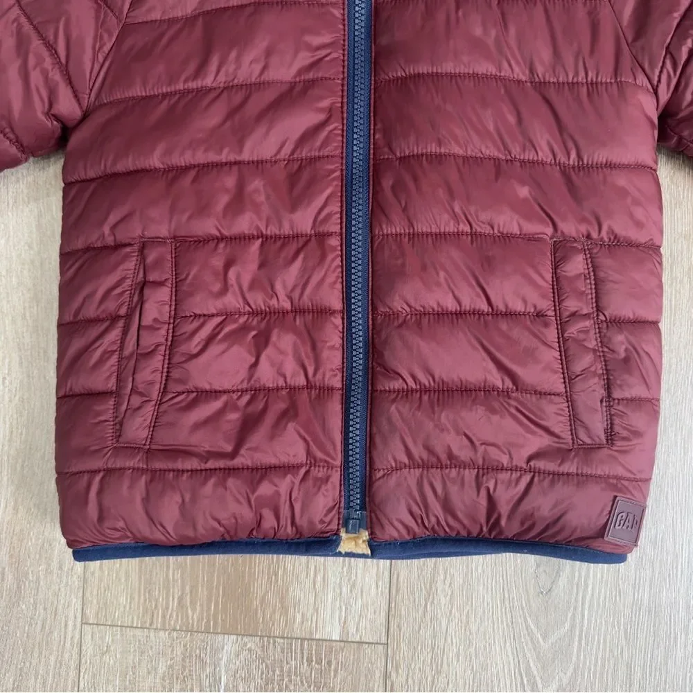 Gap Kids Reversible Puffer Sherpa Jacket Size 5 Years Brown Dark Claret